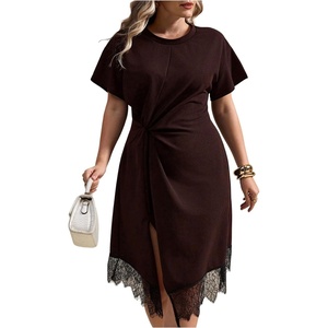 image:imageFloerns Women Plus Size Cocktail Twist Front Lace Asymmetrical Formal DressBrown Lace