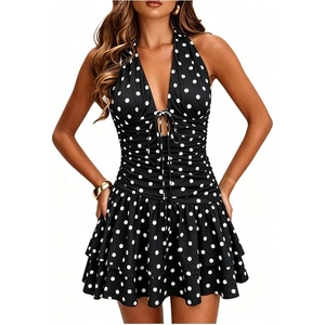 image:imageFloerns Womens Deep V Neck Halter Mini Dresses Asymmetrical Layered DressMulticolor