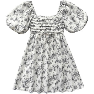 image:imageFloerns Womens Floral Dress Puff Sleeve Square Neck Mini DressesBlack and White