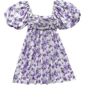 image:imageFloerns Womens Floral Dress Puff Sleeve Square Neck Mini DressesPurple