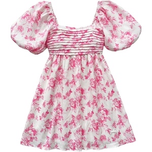 image:imageFloerns Womens Floral Dress Puff Sleeve Square Neck Mini DressesWatermelon Pink