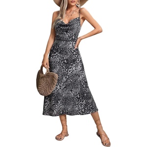 image:imageFloerns Womens Leopard Print Draped Collar Spaghetti Strap Cami Long DressGrey Cheetah