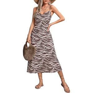 image:imageFloerns Womens Leopard Print Draped Collar Spaghetti Strap Cami Long DressZebra