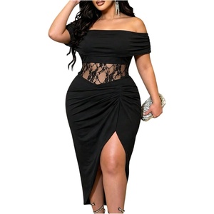 image:imageFloerns Womens Plus Size Lace Dress Off The Shoulder Bodycon Midi DressesBlack