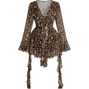 image:imageFloerns Womens Plus Size Leopard Ruffle Mini Dress Y2K Going Out DressesBrown
