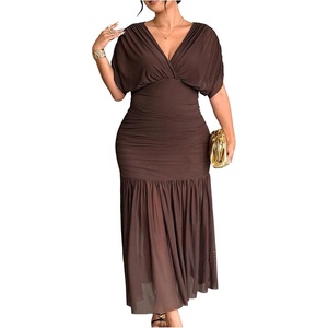 image:imageFloerns Womens Plus Size Ruched Long Dress Elegant Mesh Formal Party DressCoffee Brown