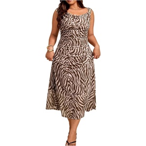 image:imageFloerns Womens Plus Size Zebra Print Midi Dress Ruched Draped Party DressZebra
