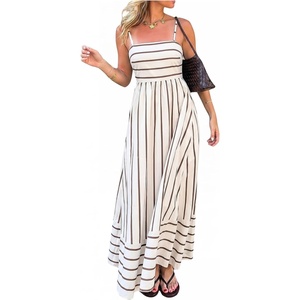 image:imageFloerns Womens Striped Summer Maxi Dress Spaghetti Strap Smocked Flowy Vacation SundressesKhaki