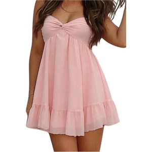 image:imageFloerns Womens Twist Front Summer Mini Dress Sleeveless Smocked Ruffle Going Out DressesPink