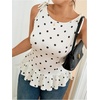 image:imageFloerns Women Plus Size Polka Dots Peplum Tie Shoulder Going Out Tank TopsBlack and White