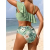 image:imageFloerns Womens 2 Piece Striped Bikini Set Ruffle Trim Swimsuit Beach Vacation Bathing SuitGreen Floral