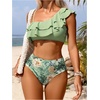image:imageFloerns Womens 2 Piece Striped Bikini Set Ruffle Trim Swimsuit Beach Vacation Bathing SuitGreen Floral