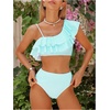 image:imageFloerns Womens 2 Piece Striped Bikini Set Ruffle Trim Swimsuit Beach Vacation Bathing SuitMint Blue