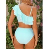 image:imageFloerns Womens 2 Piece Striped Bikini Set Ruffle Trim Swimsuit Beach Vacation Bathing SuitMint Blue