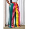 image:imageFloerns Womens Color Block Striped Palazzo Pants Elastic Waist Wide Leg Summer Trousers with PocketsGreen Multi