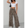 image:imageFloerns Womens Drawstring Waist Leopard Print Trousers Tie Front Wide Leg PantsDark Brown