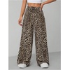 image:imageFloerns Womens Drawstring Waist Leopard Print Trousers Tie Front Wide Leg PantsDark Brown