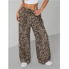 image:imageFloerns Womens Drawstring Waist Leopard Print Trousers Tie Front Wide Leg PantsDark Brown
