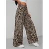 image:imageFloerns Womens Drawstring Waist Leopard Print Trousers Tie Front Wide Leg PantsDark Brown