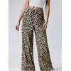 image:imageFloerns Womens Drawstring Waist Leopard Print Trousers Tie Front Wide Leg PantsKhaki