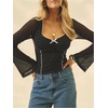 image:imageFloerns Womens Going Out Polka Dots Bell Sleeve T Shirts Square Neck See Through Cute Tee TopsBlack and White