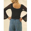 image:imageFloerns Womens Going Out Polka Dots Bell Sleeve T Shirts Square Neck See Through Cute Tee TopsBlack and White