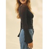 image:imageFloerns Womens Going Out Polka Dots Bell Sleeve T Shirts Square Neck See Through Cute Tee TopsBlack and White