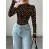 image:imageFloerns Womens Leopard Cold Shoulder Top Asymmetrical Long Sleeve T ShirtsBrown