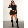 image:imageFloerns Womens Leopard Faux Fuzzy Fur Low Waist Mini SkirtBrown