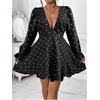 image:imageFloerns Womens Plus Size Cheetah Long Sleeve A Line Dresses V Neck Ruffle Hem Party DressBlack