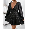 image:imageFloerns Womens Plus Size Cheetah Long Sleeve A Line Dresses V Neck Ruffle Hem Party DressBlack