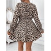 image:imageFloerns Womens Plus Size Cheetah Long Sleeve A Line Dresses V Neck Ruffle Hem Party DressBrown Multi