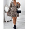 image:imageFloerns Womens Plus Size Cheetah Long Sleeve A Line Dresses V Neck Ruffle Hem Party DressBrown Multi
