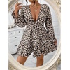 image:imageFloerns Womens Plus Size Cheetah Long Sleeve A Line Dresses V Neck Ruffle Hem Party DressBrown Multi