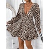 image:imageFloerns Womens Plus Size Cheetah Long Sleeve A Line Dresses V Neck Ruffle Hem Party DressBrown Multi