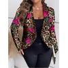 image:imageFloerns Womens Plus Size Floral Leopard Blazer Long Sleeve Lapel Neck Elegant Suit JacketBrown Multi