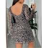 image:imageFloerns Womens Plus Size Leopard Mesh Bell Sleeve Short Dress Party Club Bodycon DressBrown