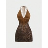 image:imageFloerns Womens Plus Size Leopard Sequin Halter Dress Bodycon Mini DressesBrown Leopard