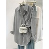 image:imageFloerns Womens Plus Size Striped Button Down Shirts Long Sleeve BlousesBlack