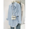 image:imageFloerns Womens Plus Size Striped Button Down Shirts Long Sleeve BlousesBlue