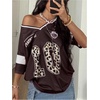 image:imageFloerns Womens Plus Size Y2k Jersey Shirts Leopard Number V Neck TeesBrown