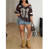 image:imageFloerns Womens Plus Size Y2k Jersey Shirts Leopard Number V Neck TeesBrown