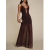 image:imageFloerns Womens Polka Dots Backless Mesh Cami Ruched Wedding Guest DressesBrown