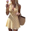 image:imageFloerns Womens Polka Dots Halter Mini Dress Tie Front A Line DressesPale Yellow