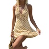 image:imageFloerns Womens Polka Dots Halter Mini Dress Tie Front A Line DressesPale Yellow