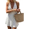 image:imageFloerns Womens Polka Dots Halter Mini Dress Tie Front A Line DressesWhite