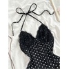 image:imageFloerns Womens Polka Dots Lace Mini Dress Spaghetti Strap Ruffle Night Out Party Dresses Black Polka Dots Small