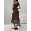 image:imageFloerns Womens Polka Dots Mesh Dress Off The Shoulder Asymmetric DressesBrown