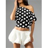 image:imageFloerns Womens Polka Dots Off Shoulder Crop Top Elegant BlouseBlack