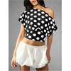 image:imageFloerns Womens Polka Dots Off Shoulder Crop Top Elegant BlouseBlack